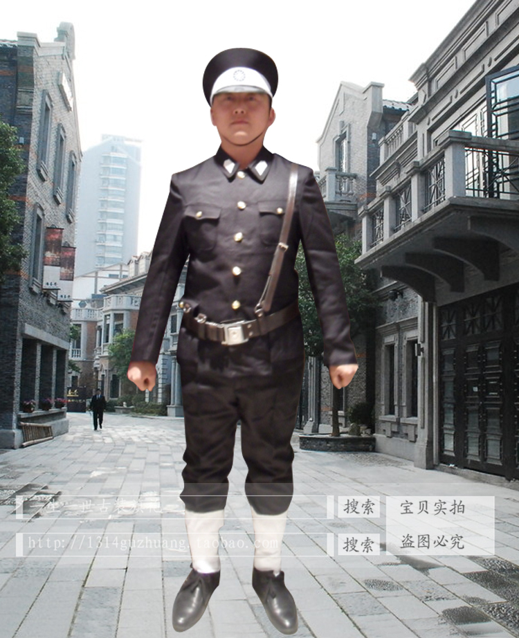 黑色民国警察服男士军服汉奸舞台演出服影楼写真摄影套装特价批发