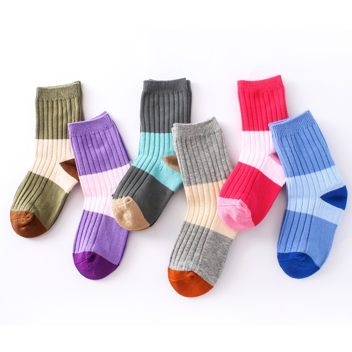 七巧板秋冬儿童袜子纯棉中大童袜男童女童厚棉袜儿童条纹学生袜子