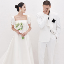 Sanskina fairy clothes Korean satin light wedding dress Bridal Dress Temperament Drag Tailwind to greet Penn yarn Yarn Light Yarn