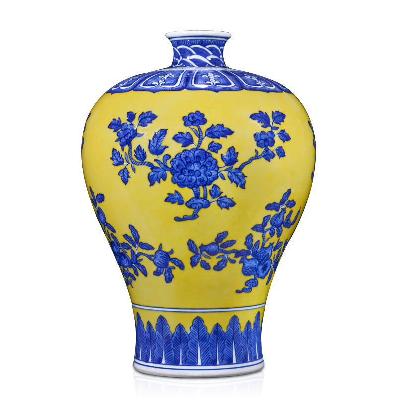 Jingdezhen ceramics imitation the qing qianlong yellow blue and white a fold branch name plum bottle to the sitting room home decoration collection furnishing articles