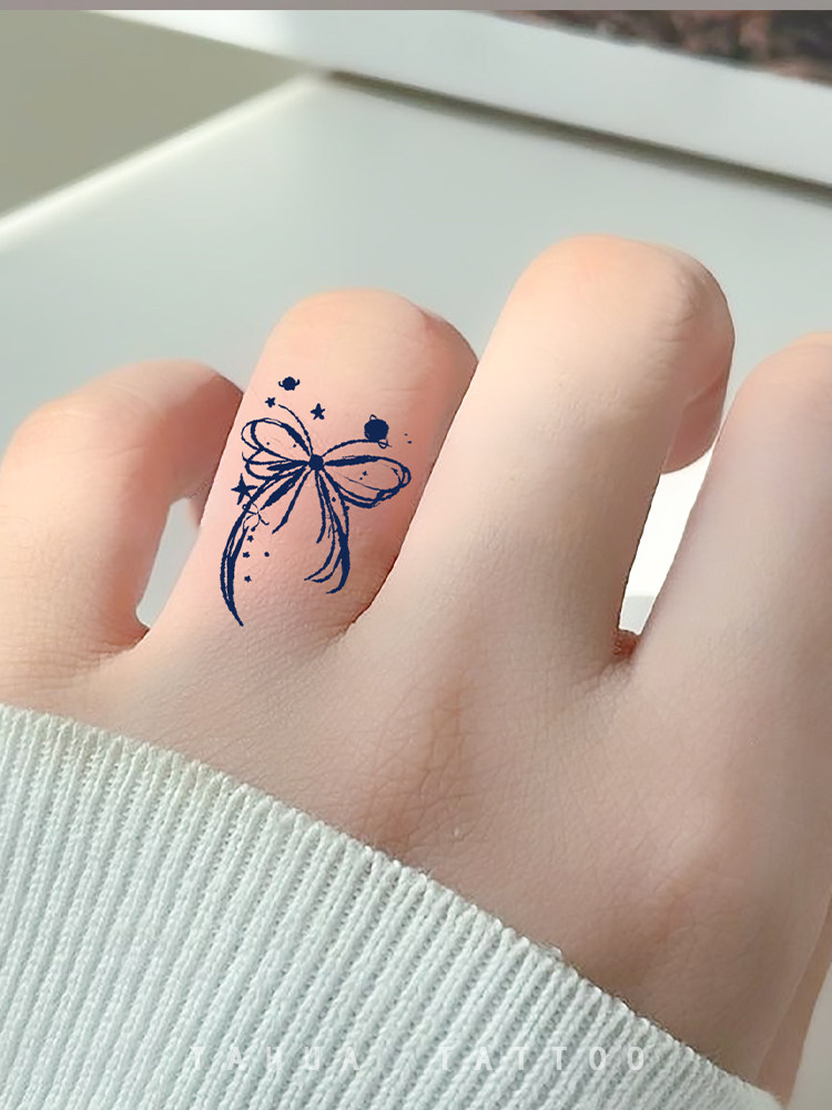 她画 手指蝴蝶结戒指纹身贴草本半永久防水持久女草木ins风贴画