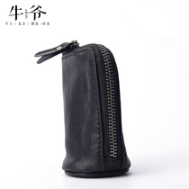 Handmade car key bag mens and womens multi-function planting and kneading cowhide key bag leather zipper coin purse personality card bag