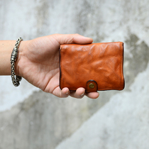 Wallet mens short leather vertical youth first layer cowhide vegetable tanned leather wallet card bag soft leather handmade retro wallet