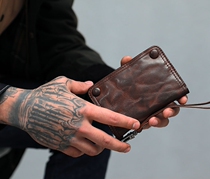 Handmade wallet mens short vertical leather retro wallet female youth Japan and South Korea vegetable tanned lambskin old wallet