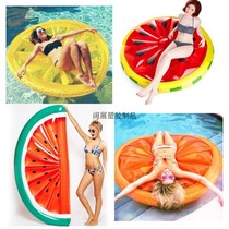 Thickened inflatable round watermelon floating row Lemon orange floating row Half piece watermelon pineapple floating row floating bed swimming ring