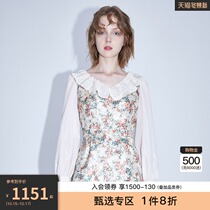 miss COCOON2021 new womens white small vneck waist vintage niche long sleeve floral dress women