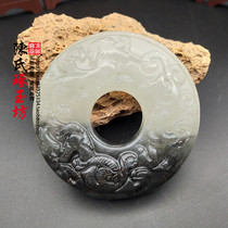 Xiuyu ink floating flower Glass Tiger Jade double-sided jade pendant handlebar ancient style Hanfu Jade double-sided carved waist matching