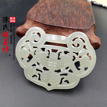 Hetian Jade hollow lock plate Futian Jade Peiyu Pendant Hanfu accessories Neck jade Jade pendant bat