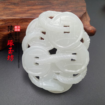 Hetian jade green and white jade Hollow drawing silk jade waist-wrapped jade pendant rich and noble Jade neck ornaments