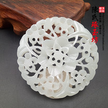 Hetian Jade Green and white jade Flower blooming rich jade jewelry Hollow brushed jade pendant Neck pendant Jade stone Jade antique jade