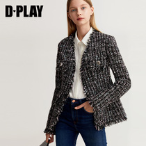 DPLAY de Para Winter new product European and American black tweed V collar waist small fragrant wind suit jacket