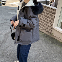 yesroom20 winter Korean version of tooling wind thickened real fox fur collar real white duck down jacket coat