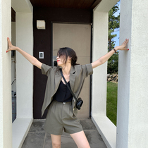 yesroom22 spring Korean temperament casual neutral slim shoulder pad short sleeve suit jacket shorts set