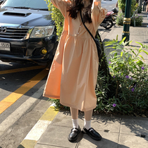 yesroom22 spring new Korean version of high waist v-neck loose seven sleeve cotton doll skirt long dress