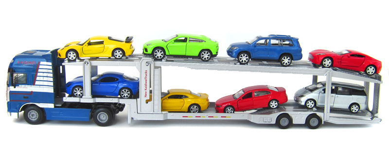 凯迪威合金工程车汽车运输车模型儿童玩具车大货车拖车运输车挂车