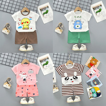 Special price boy girl short sleeve shorts pure cotton suit Xia style striped sportswear suit childrens foreign trade