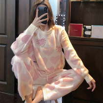 Japanese pajamas winter soft sweet and lovely love pearl coral velvet loose large size suit home service