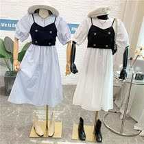 Sling ins Sen womens spring and summer shirts Retro niche skirts Hong Kong dresses design style spring two