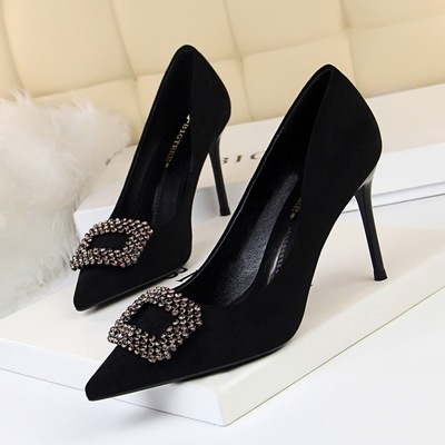 963-1 han edition shoes wedding party a stiletto shoe with suede shallow mouth show thin point diamond buckle single sho