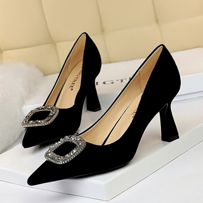 1878-7 European and American wind fashion sexy high-heeled shoes show tall party with suede shallow mouth pointed diamon