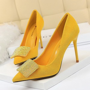 825-2 han edition high heels and sexy party shoes high heel with suede shallow pointed mouth shining diamond single shoe