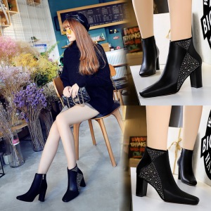 298-5 European and American wind fashion female boots sexy party thick with square head is shining diamond thin high-hee