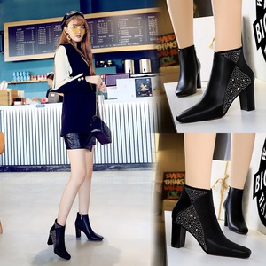 298-5 European and American wind fashion female boots sexy party thick with square head is shining diamond thin high-hee