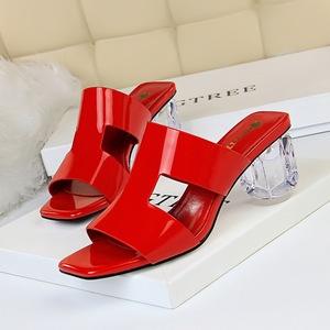 BM2 han edition fashion summer with patent leather shoes with transparent crystal thick with high tilefish mouth hollow 