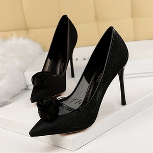 1853-2 in Europe and the sexy nightclub show thin fine mesh hollow out satin rose flowers single shoe with high heels