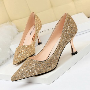 1266-2 in Europe and the wind with shallow fashion metal with high pointed mouth shining sequins sexy nightclub single s