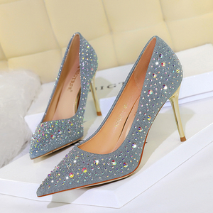 9237-1 han edition fashion sexy show thin metal with high heel with shallow mouth pointed diamond women's shoes hig