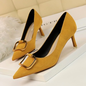 2368-1 han edition fashion show thin female professional OL fine with high heels suede shallow mouth pointed metal belt 