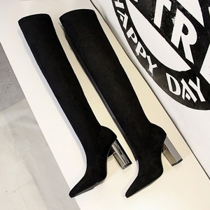 3128-6 European and American fashion metal with thick with sexy high-heeled suede tines nightclub show thin pedicure kne