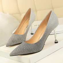 0755-1 han edition style high heel with shallow pointed mouth shining color gradient color matching single shoe heels for women's shoes