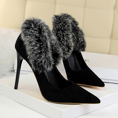 9511-5 han edition maomao high heels for women’s shoes with suede shallow mouth pointed sexy nightclub show thin maomao 