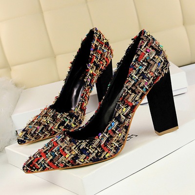 5239-8 Europe and sexy nightclub show thin high heels for women’s shoes thick with color matching weave the shallow mout