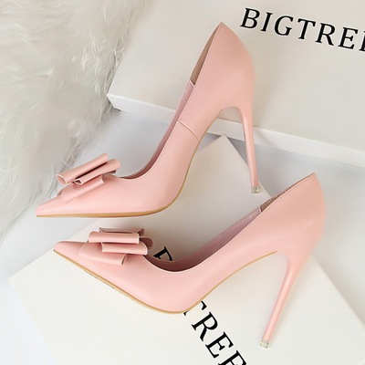 9511-18 han edition fashion high-heeled shoes high heel with delicate sweet mouth thin shallow pointed bow single shoes