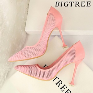 17175-6 European and American wind sexy high-heeled shoes high heel with shallow mouth tines nightclub show thin mesh ho