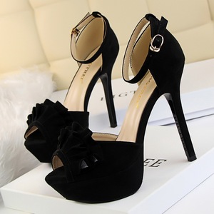 2760-2 han edition sweet high heels high with waterproof suede hollow-out bowknot fish mouth one word with sandals