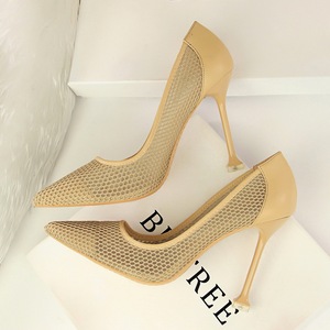 17175-6 European and American wind sexy high-heeled shoes high heel with shallow mouth tines nightclub show thin mesh ho