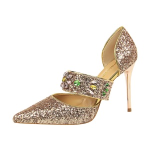 283-22 han edition ultra-high with shallow pointed mouth shining sequins diamond one word with hollow out sandals heels 