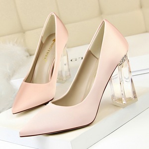 2993-1 han edition fashion with satin transparent crystal with high light mouth pointed sexy heels wedding shoes women&a