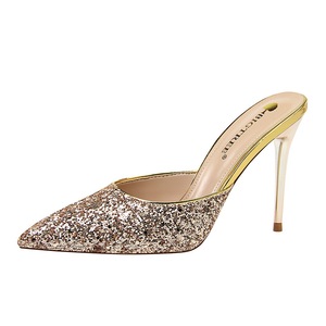 283-12 European and American fashion contracted wind metal with high heel with shallow mouth pointed sequins baotou fema