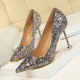 1716-18 European and American wind high-heeled shoes high heel with shallow pointed mouth shining sequins sexy show thin nightclub single shoes