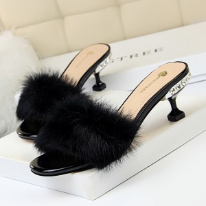 692-1 and half han edition fashion elegant wear slippers diamond fine with high heels maomao rabbit hair a words bring t