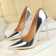 9511-7 European and American wind fashion metal with high heels for women's shoes with shallow mouth pointed sexy nightclub show thin single shoes