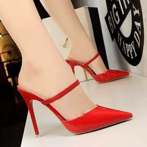 86-7 han edition fashion contracted with patent leather high heel shallow mouth pointed sexy show thin baotou word and w