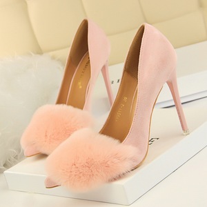 9511-2 han edition fashion sexy shoes maomao shoes high heel with suede shallow pointed mouth rabbit hair single shoes