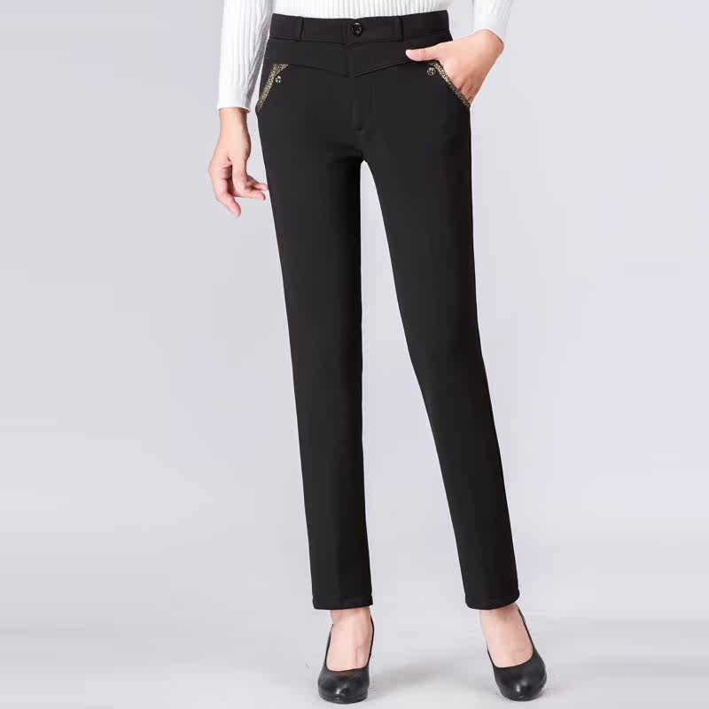 中老年女裤秋冬长裤高腰中年小脚裤女保暖裤加绒加厚妈妈冬季裤子_7折