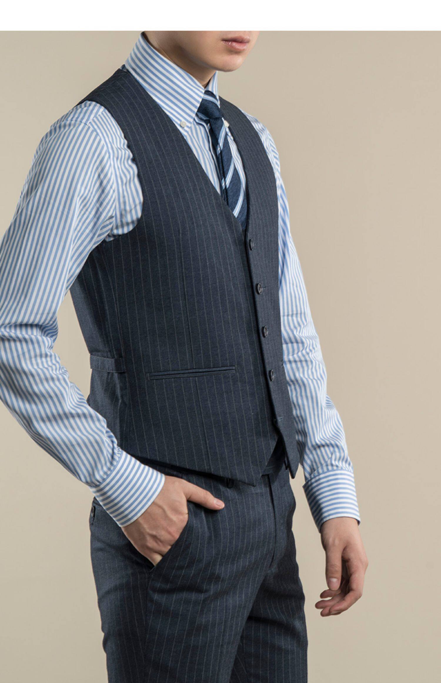 条纹马甲单排扣定制男士西服结婚马甲背心潮流新郎伴郎兄弟团礼服